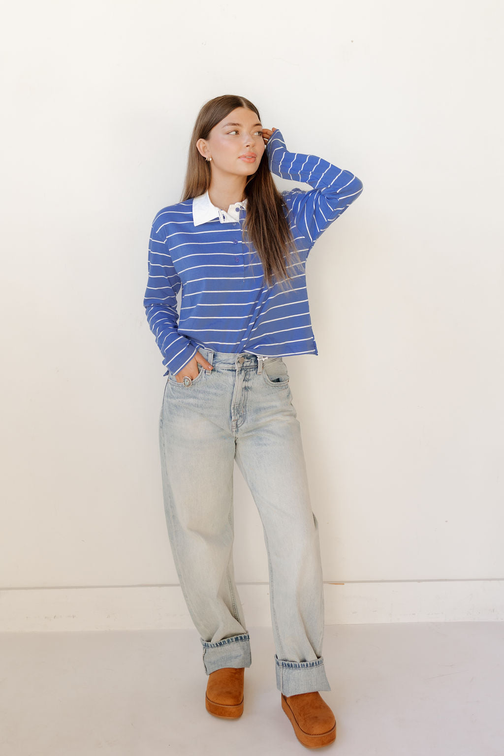 elizabeth striped polo top
