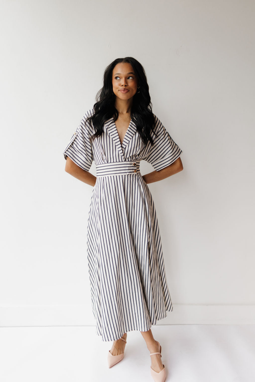 augustine striped midi dress