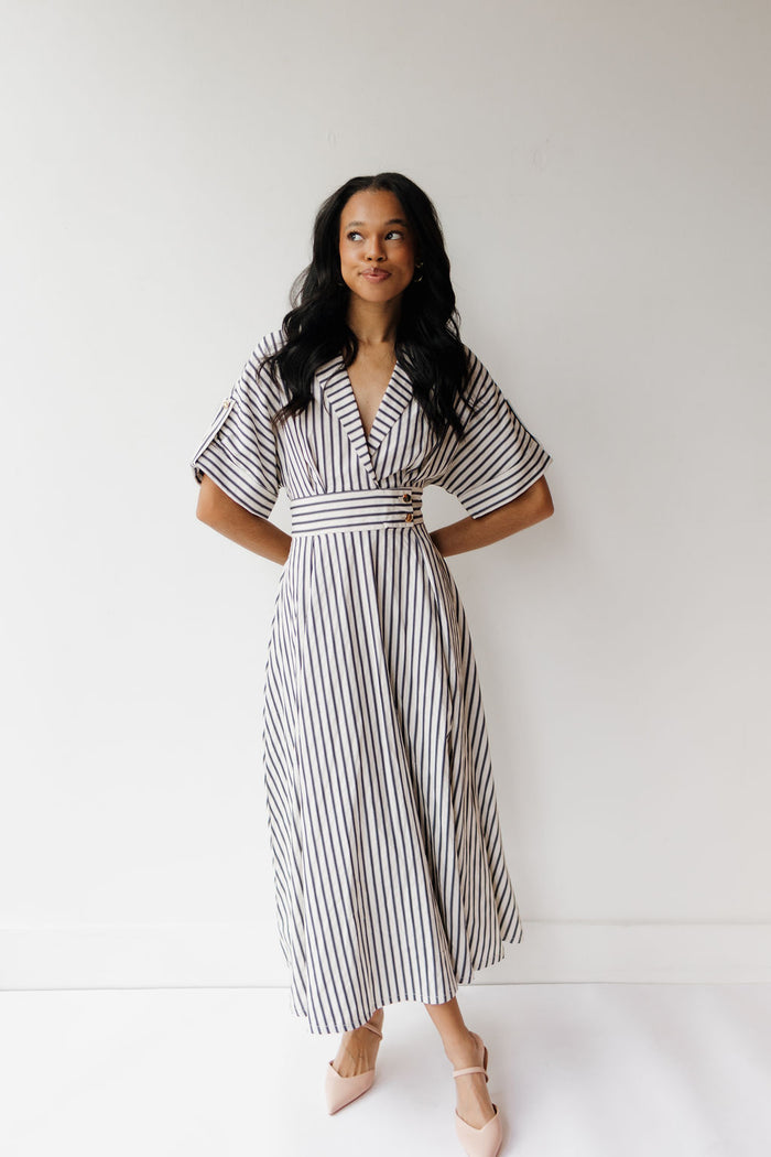 augustine striped midi dress