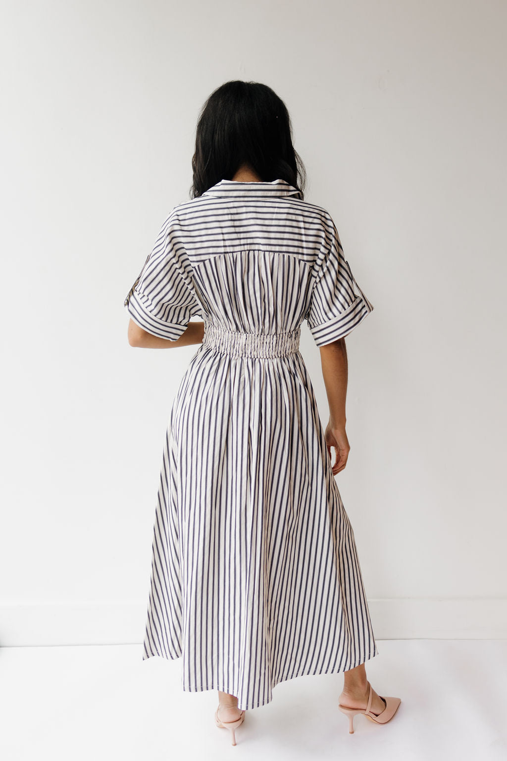 augustine striped midi dress