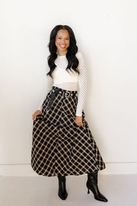salem plaid midi skirt