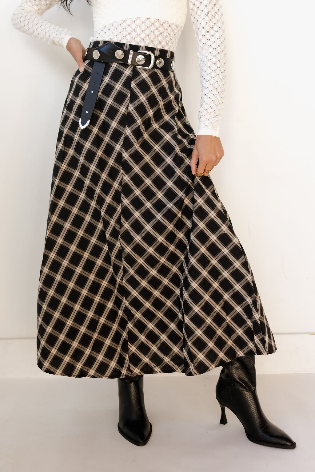salem plaid midi skirt