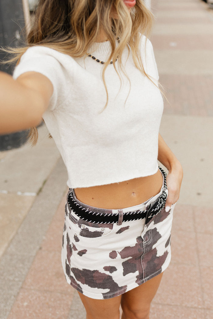 cowhide mini skirt