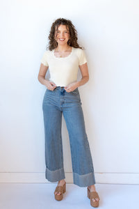 mode, metro cuff wide leg jeans