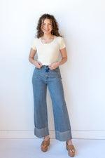 mode, metro cuff wide leg jeans