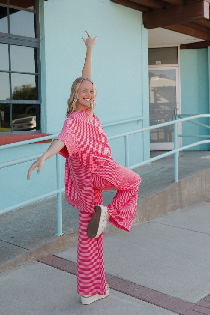 |PRE-ORDER| strawberry stripe you are loved pant set