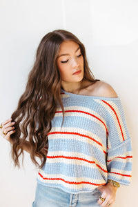 adrian striped 3/4 sleeve sweater