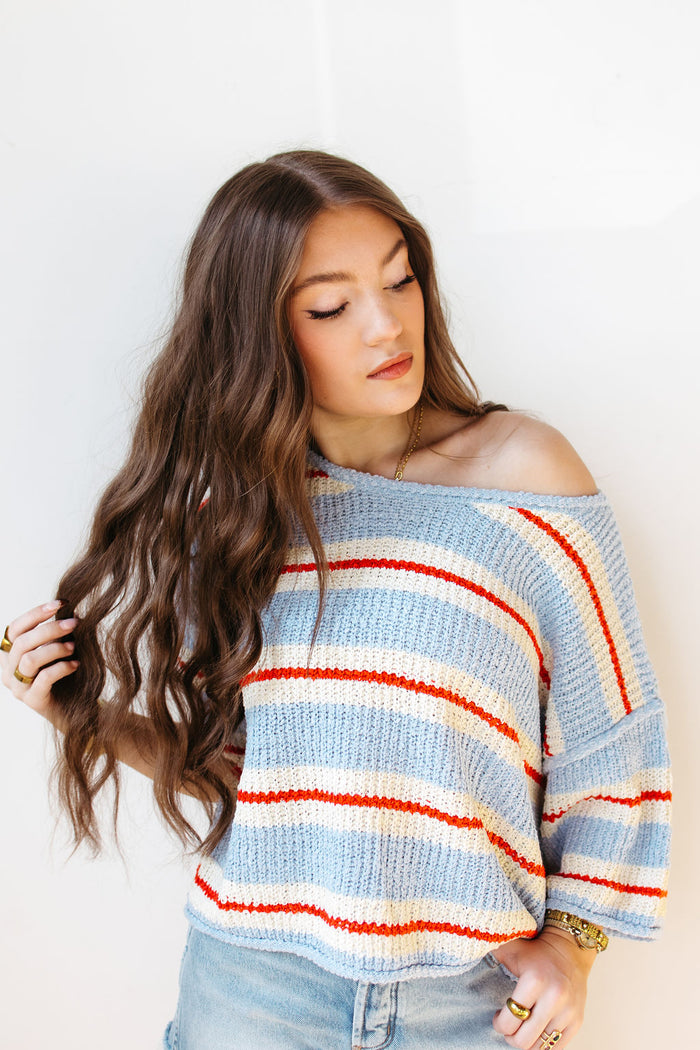 adrian striped 3/4 sleeve sweater