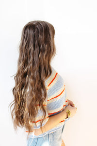 adrian striped 3/4 sleeve sweater