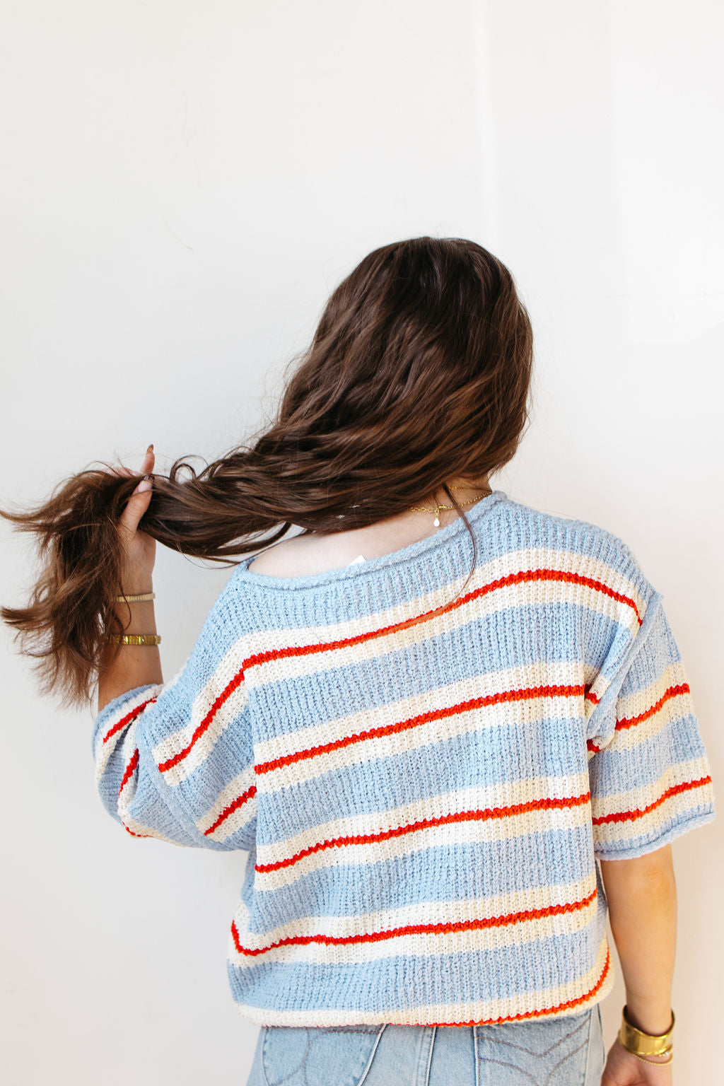 adrian striped 3/4 sleeve sweater