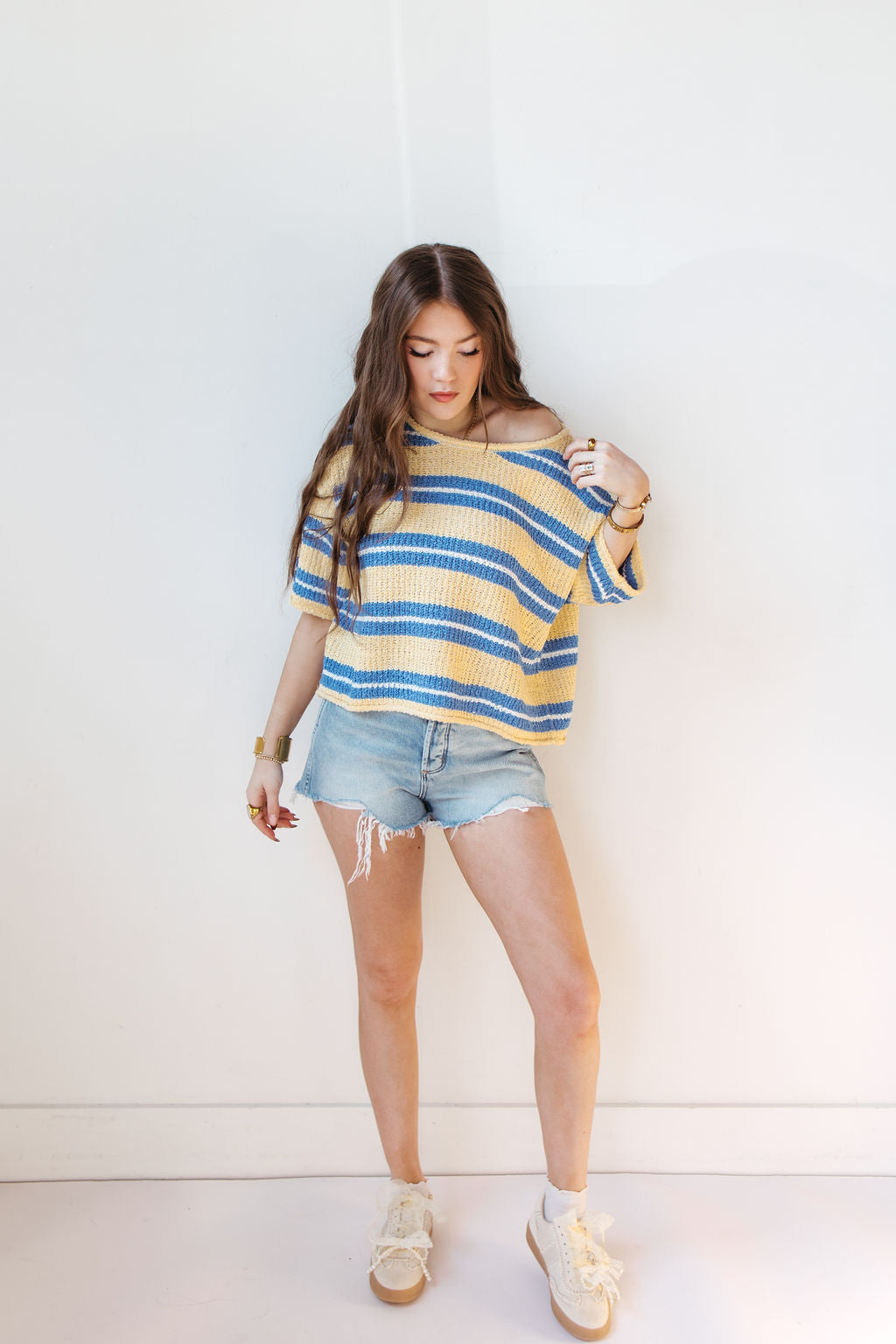 adrian striped 3/4 sleeve sweater