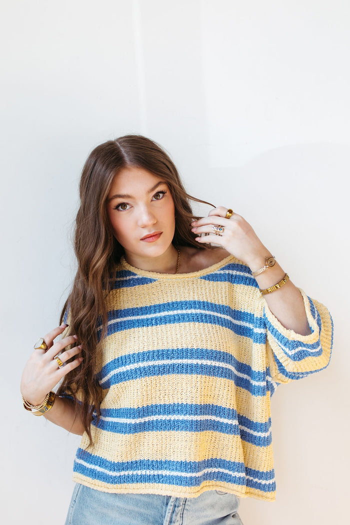 adrian striped 3/4 sleeve sweater