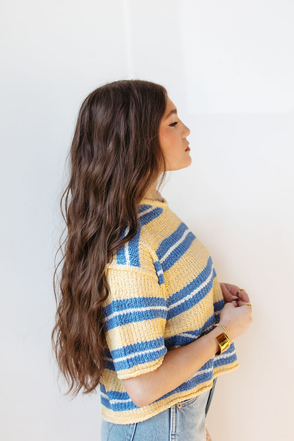 adrian striped 3/4 sleeve sweater