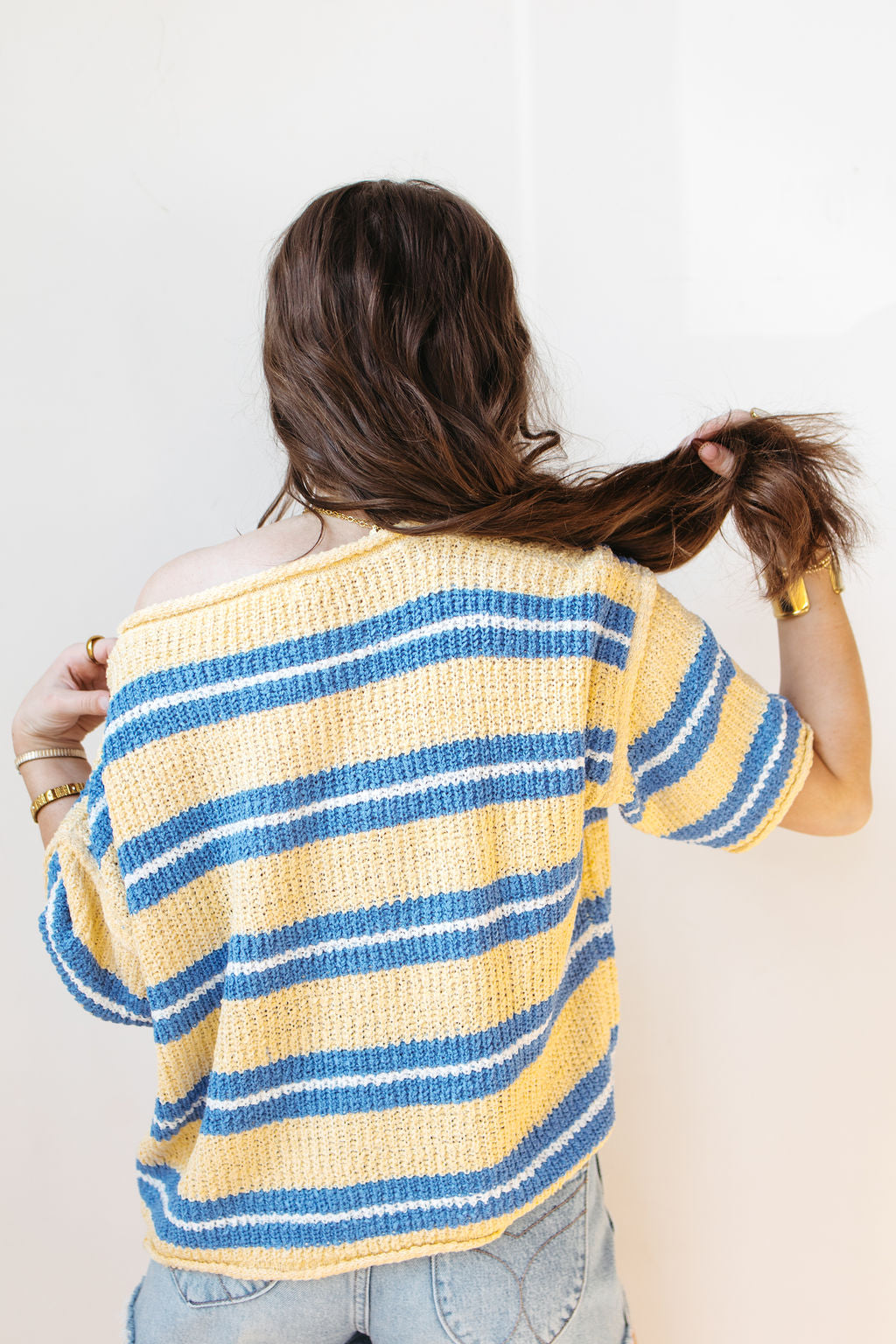 adrian striped 3/4 sleeve sweater