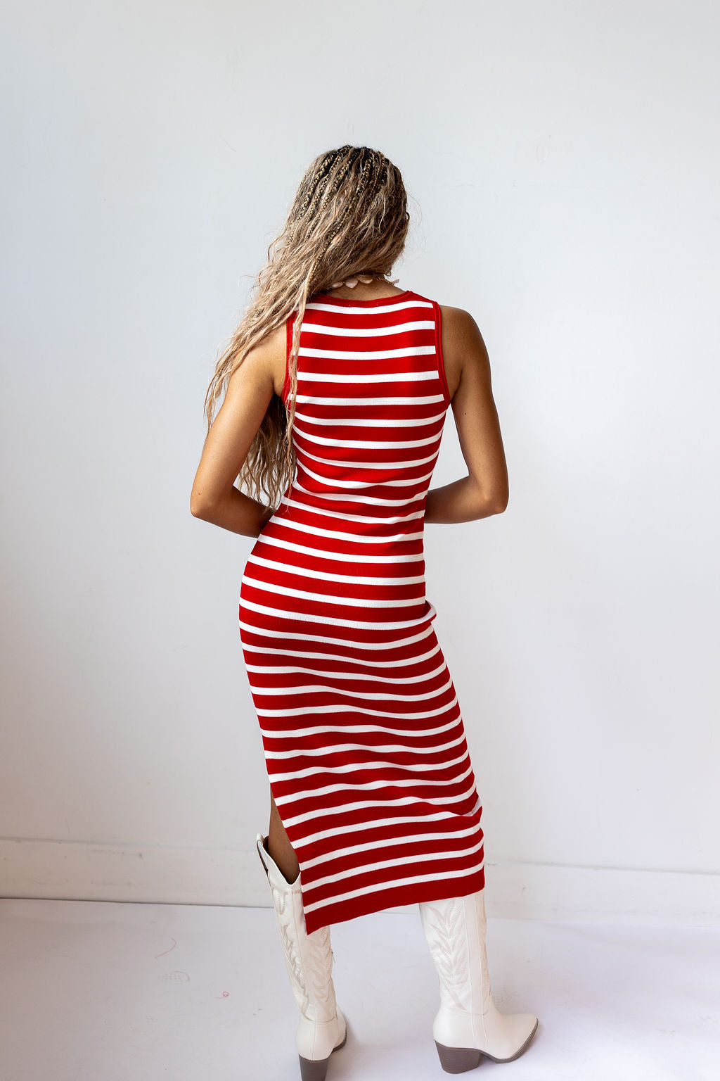kyleigh striped midi dress