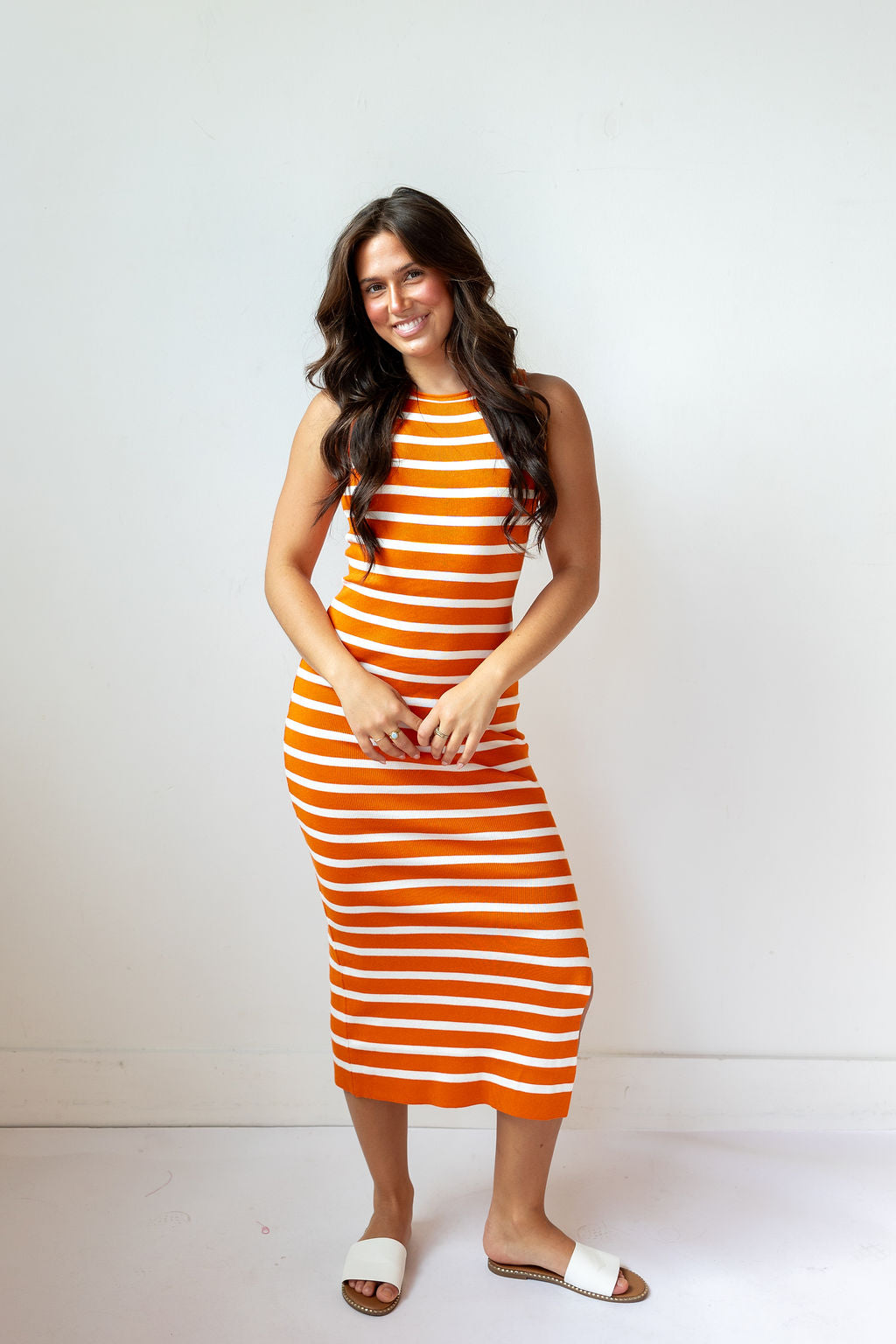 kyleigh striped midi dress