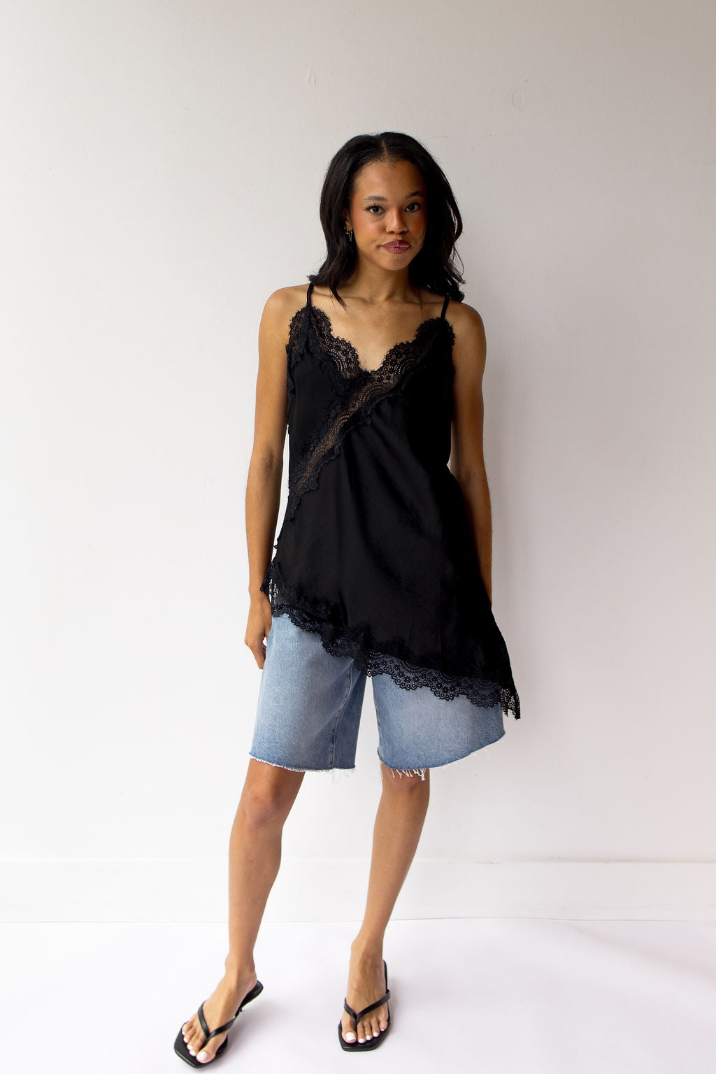 camille asymmetrical hem lace cami