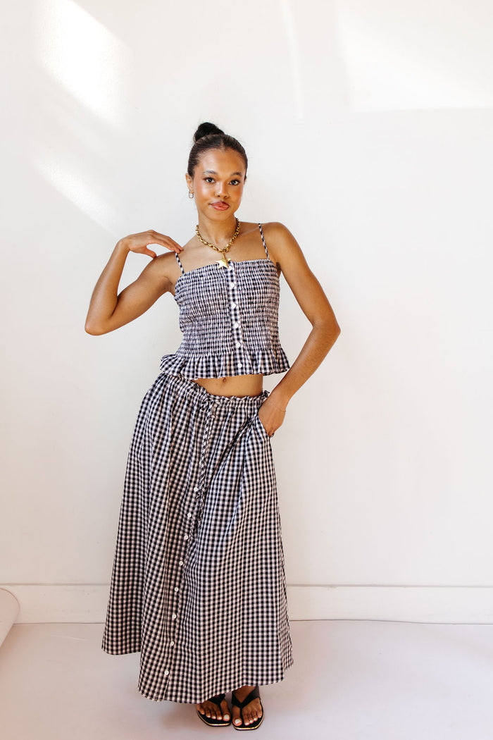 poppi gingham maxi skirt