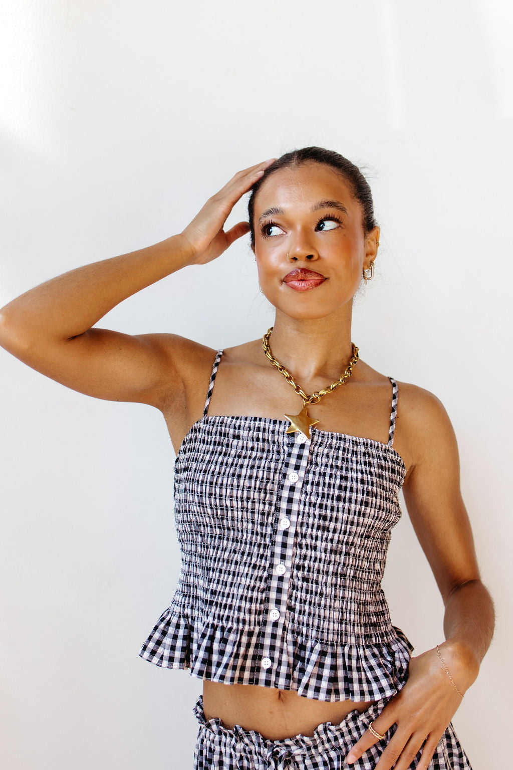 poppi gingham smocked tank top
