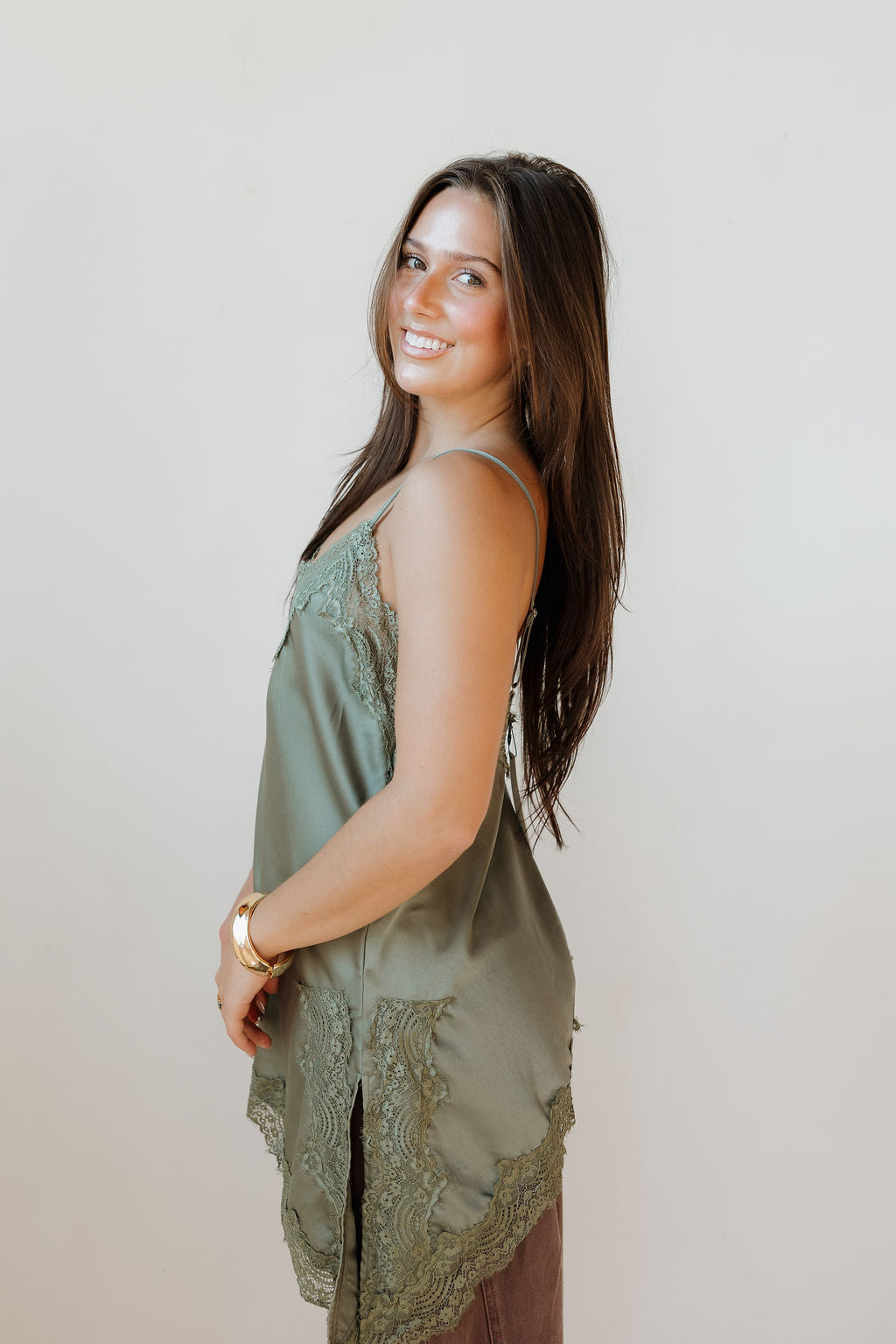 camille asymmetrical hem lace cami