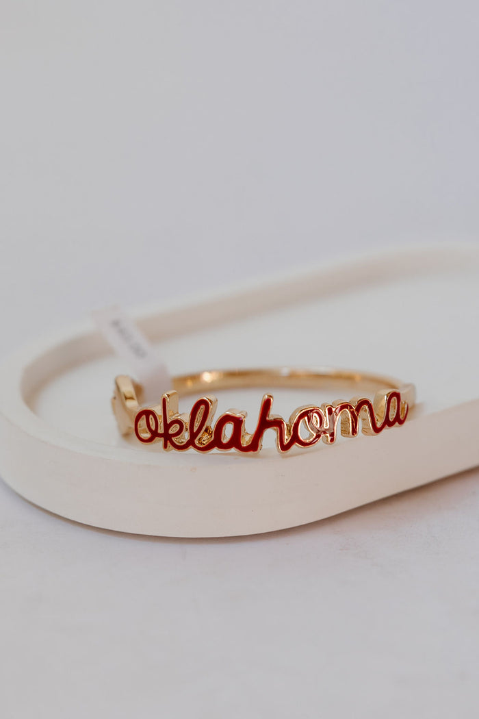 oklahoma cursive enamel hinge bangle