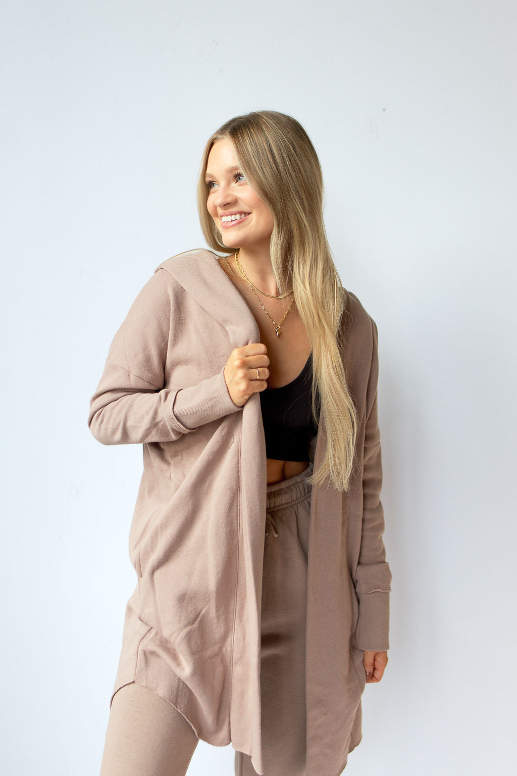 mode, longline hoodie cardigan
