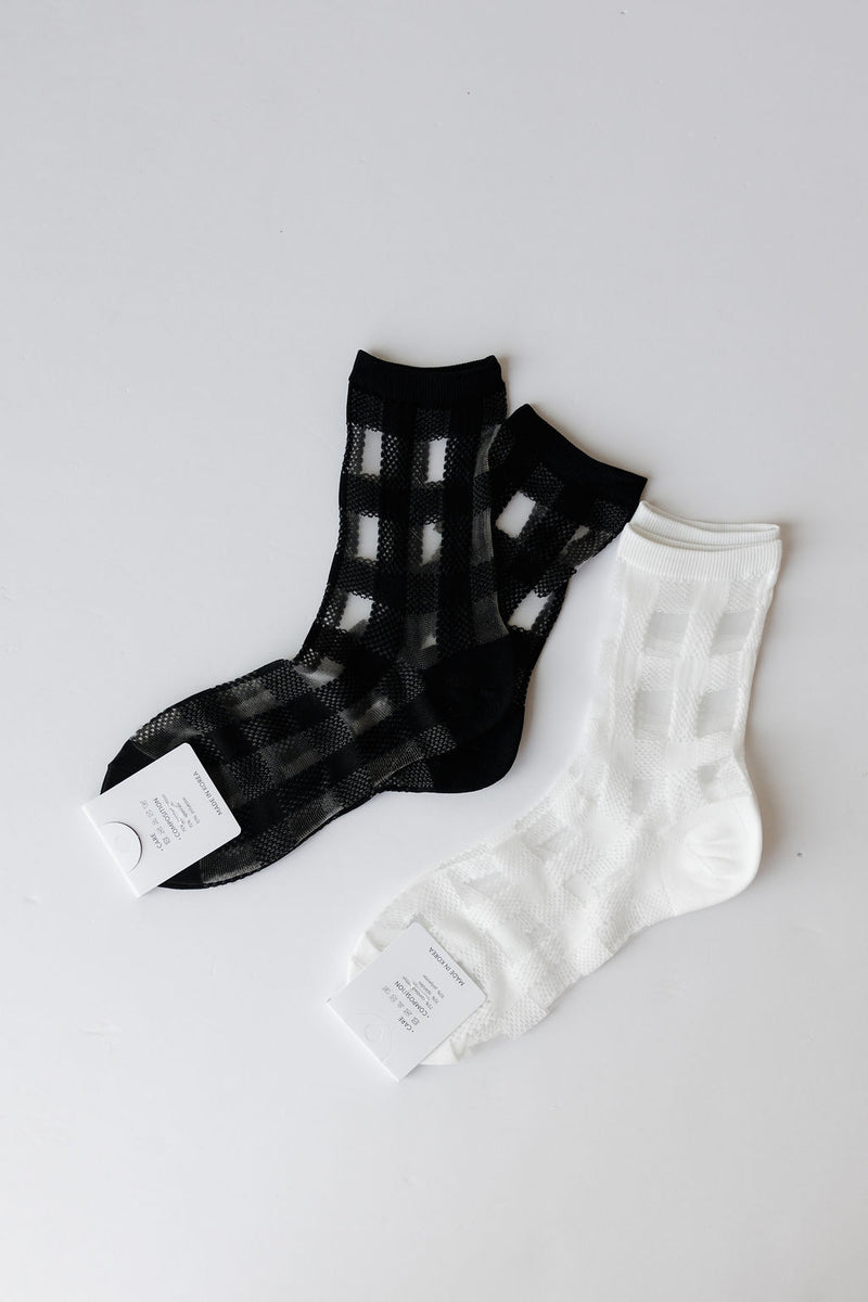sheer checkered crew lace sock