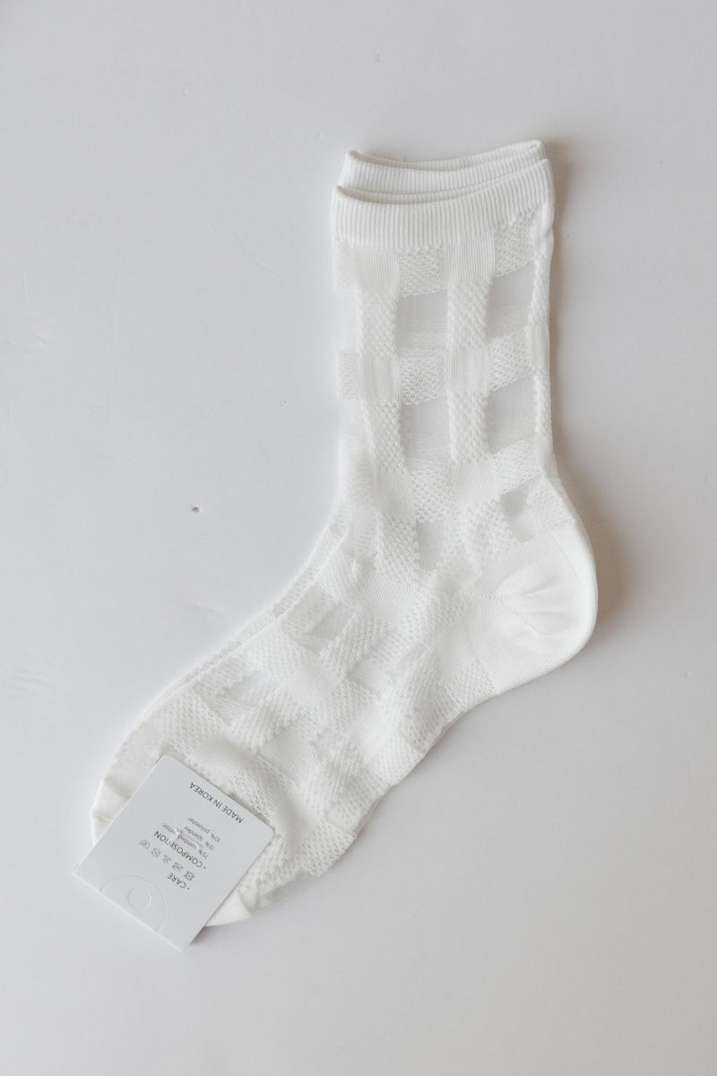 sheer checkered crew lace sock