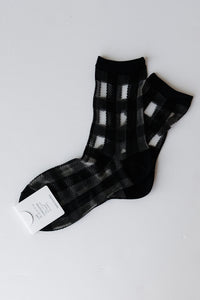 sheer checkered crew lace sock