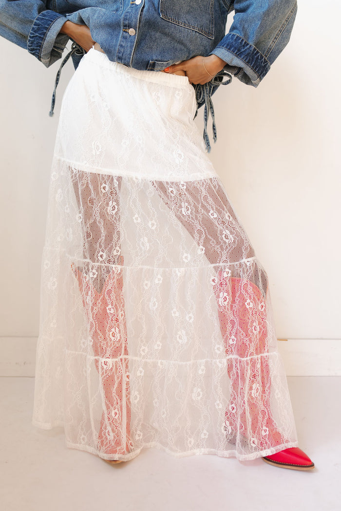 laced in petals maxi skirt