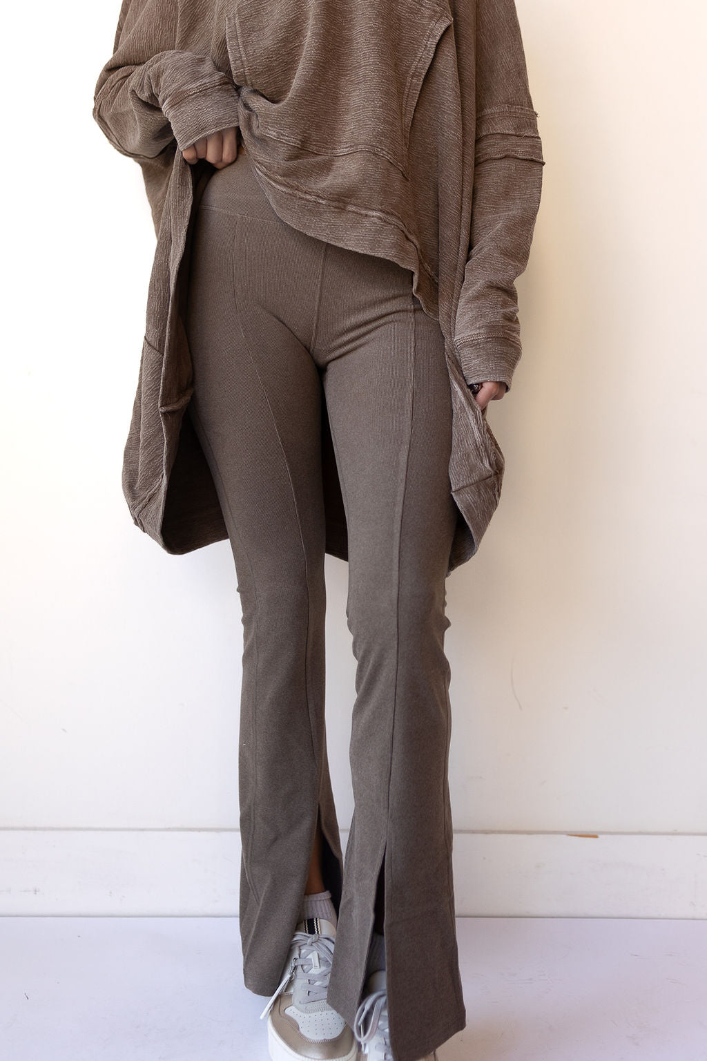 mode, brushed ribbed flare leggings
