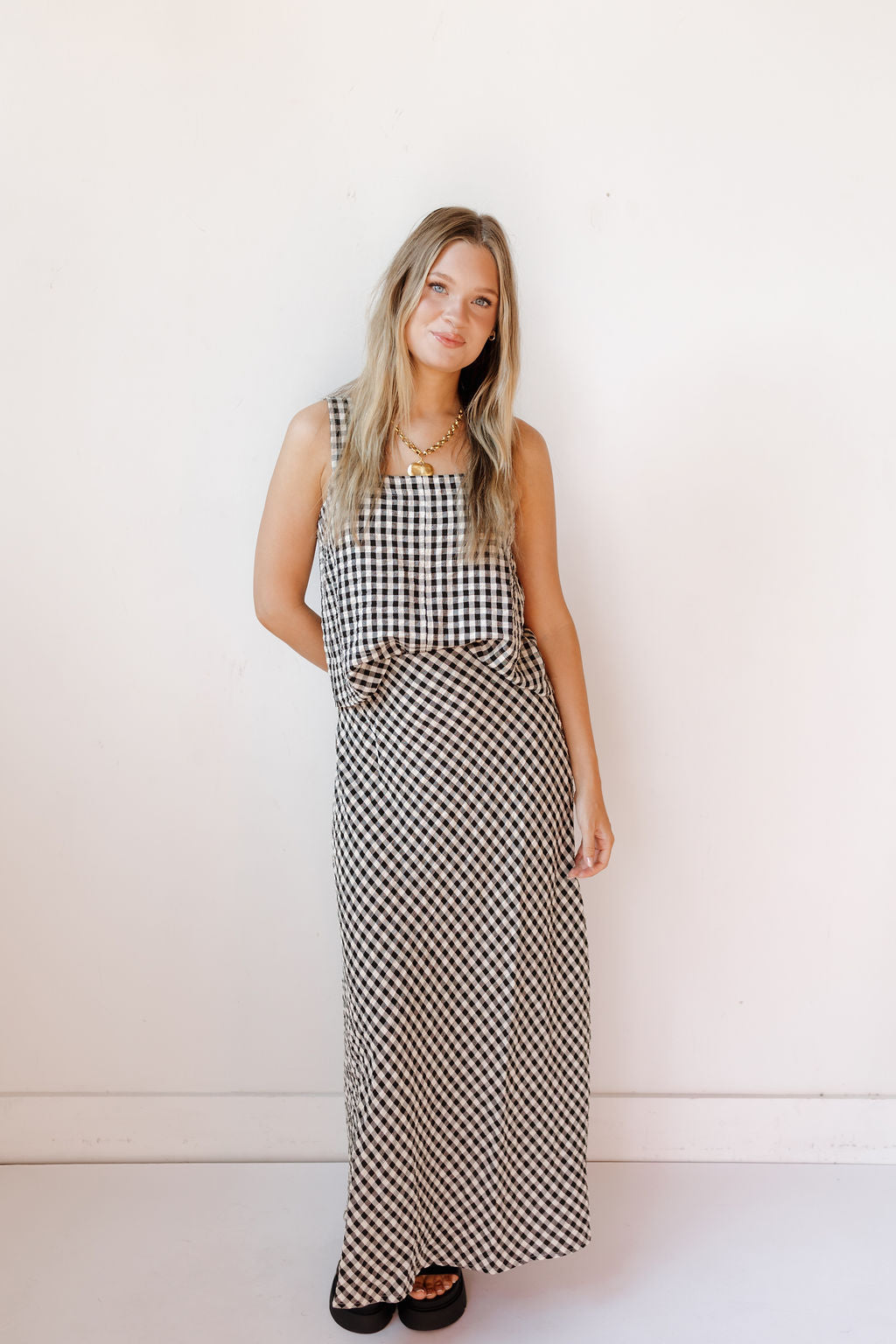 itzel gingham maxi skirt