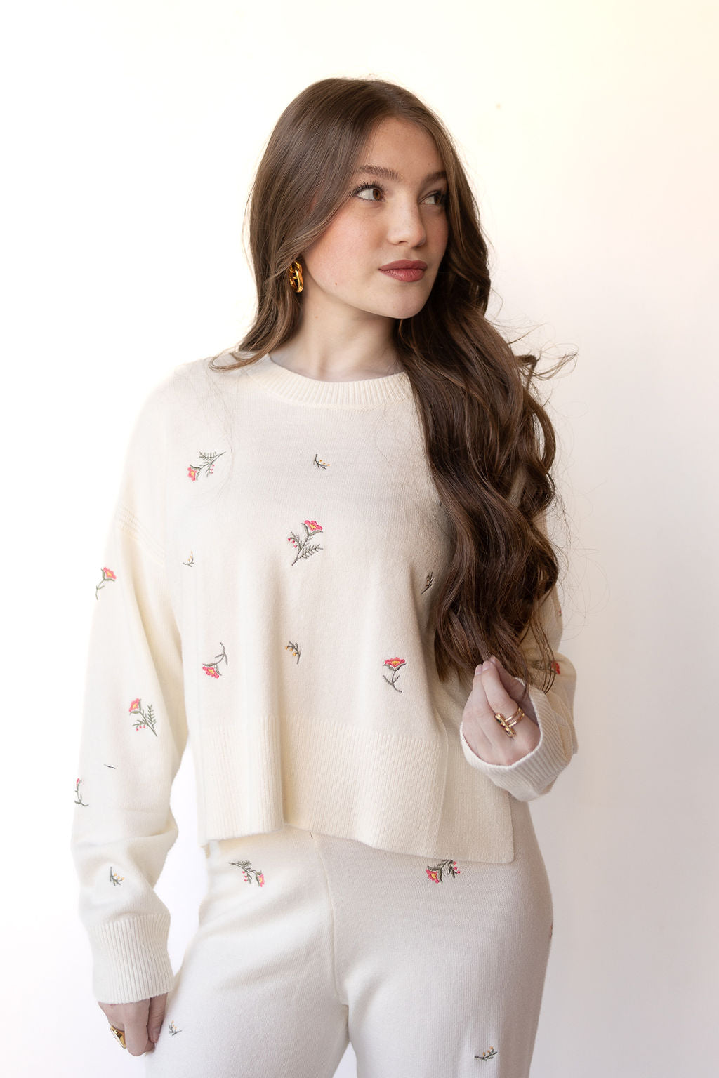 mode, collins embroidered knit sweater