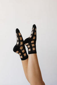 sheer checkered crew lace sock