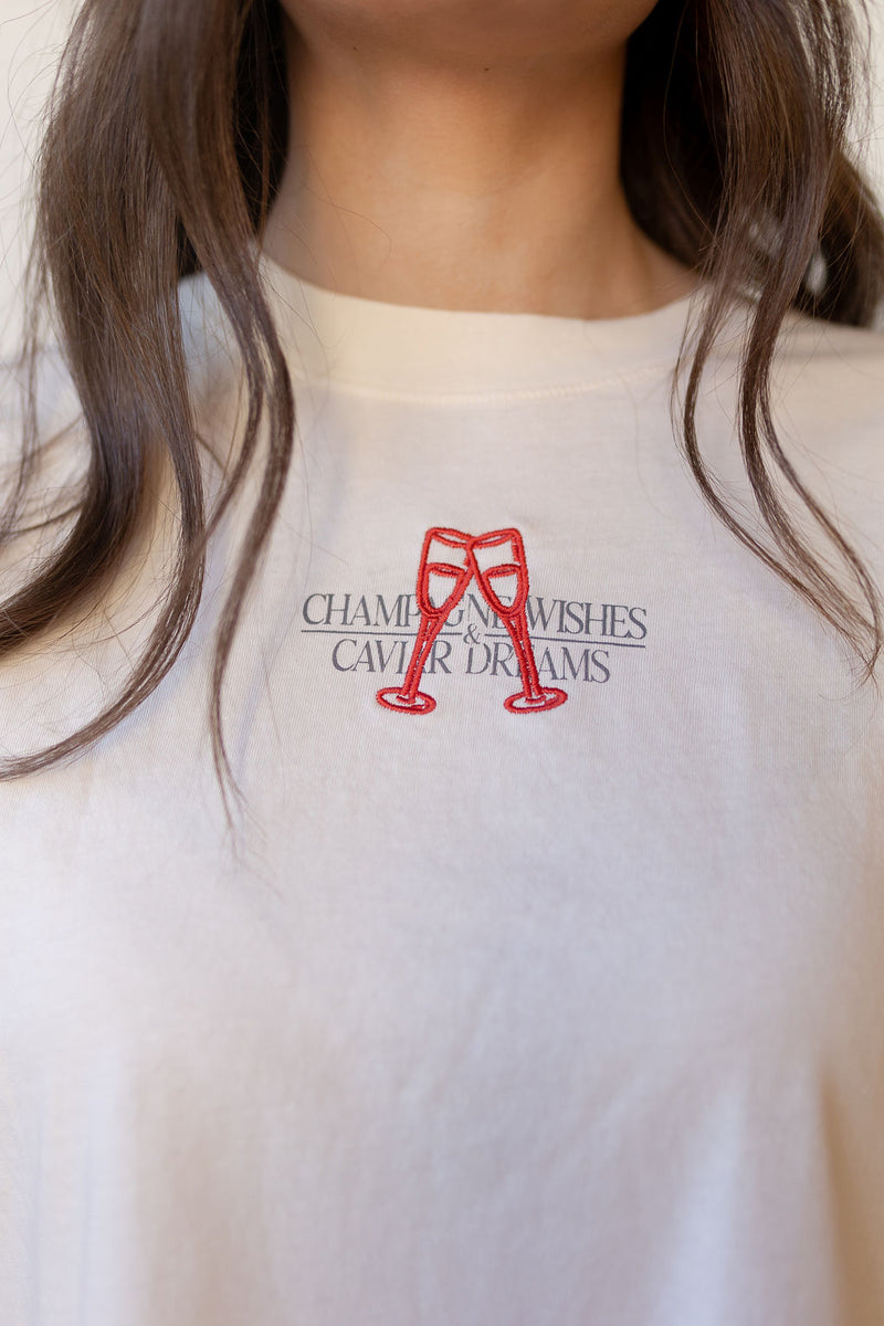 champagne wishes crop tee