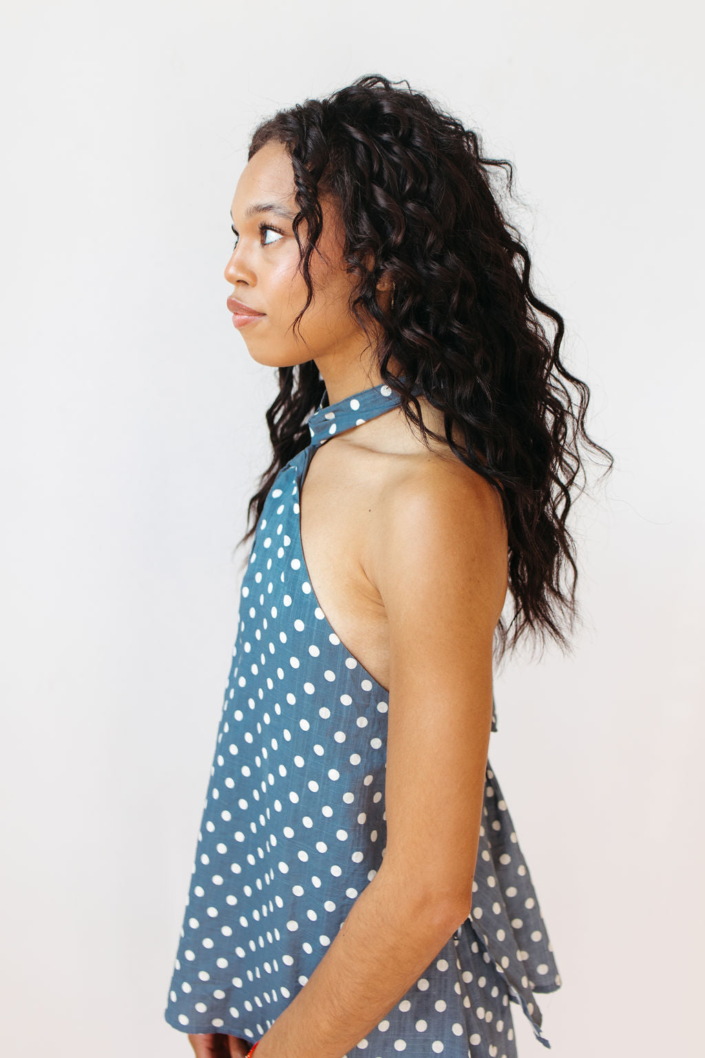 alia polka dot halter tie top