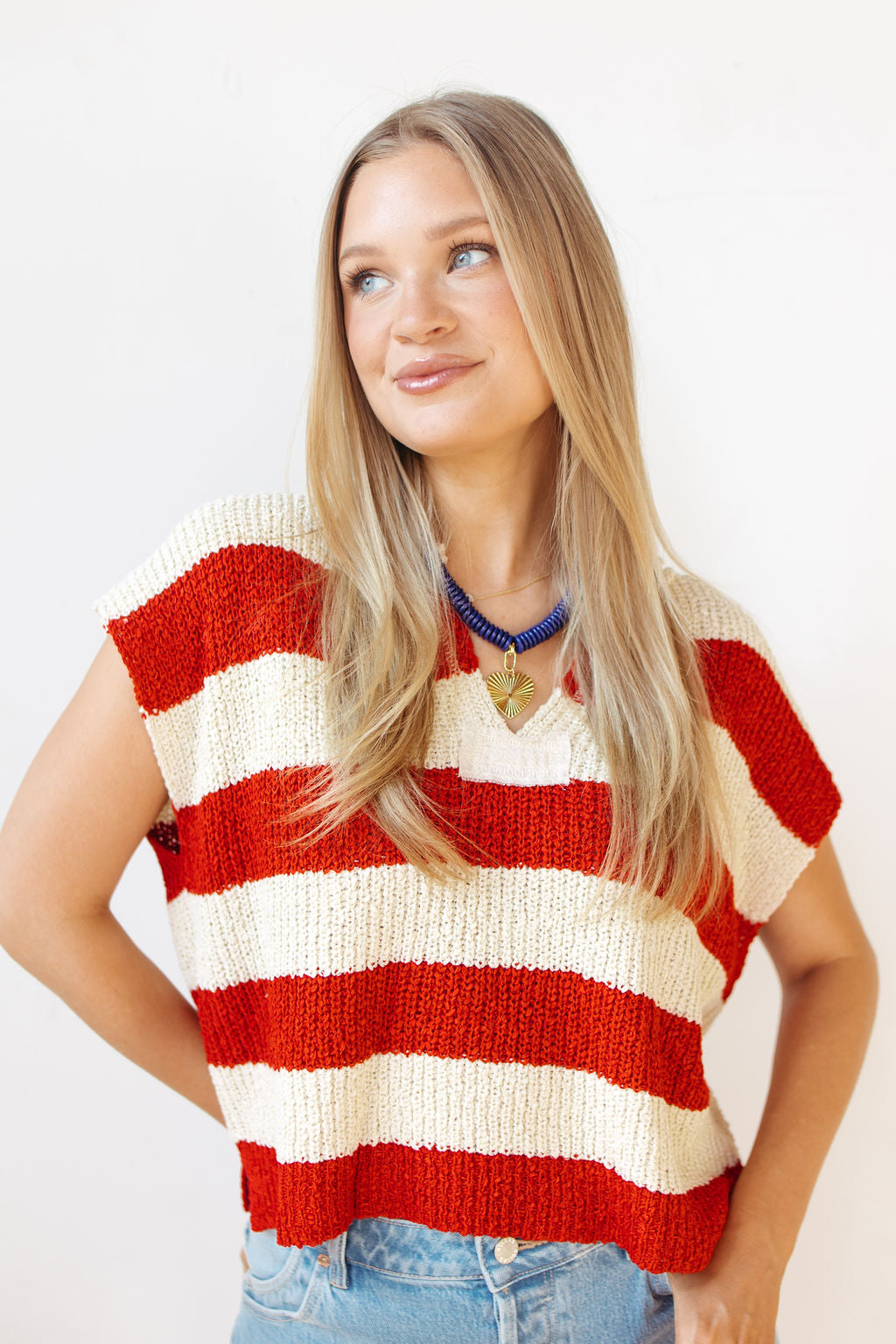 nataly split neck striped sweater