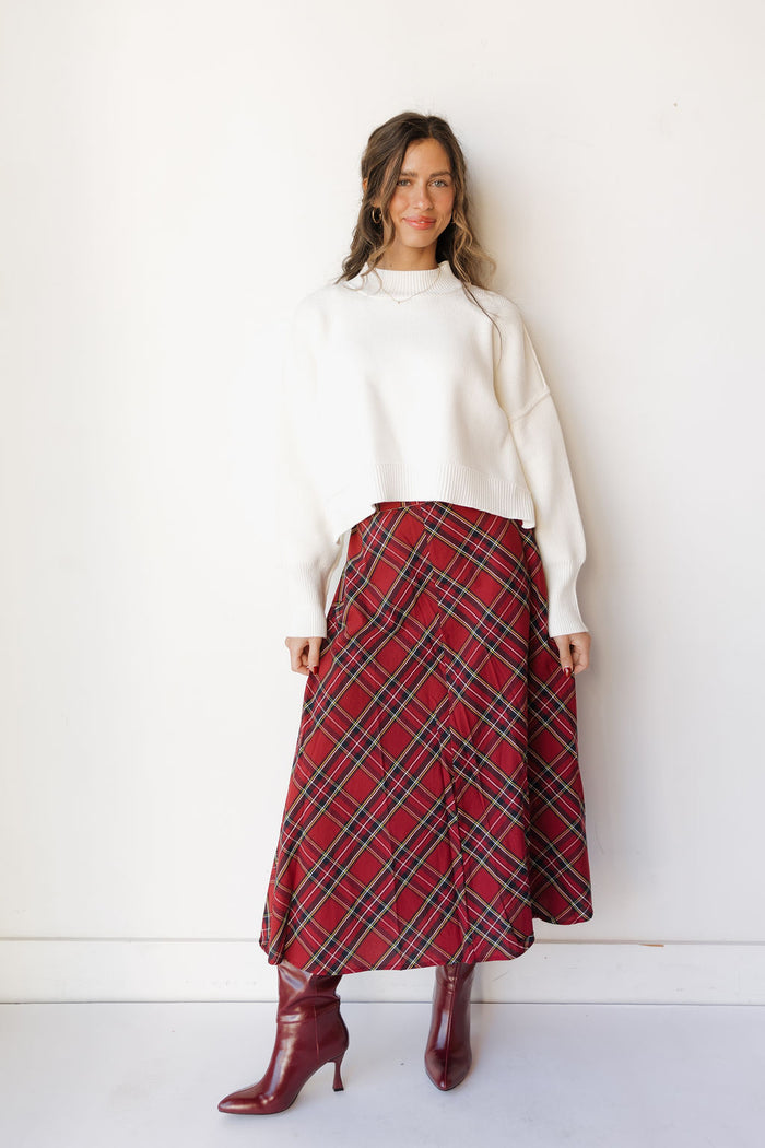 happy heart plaid midi skirt