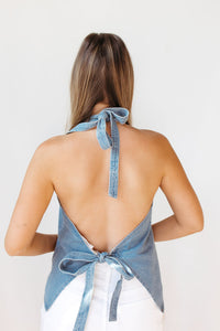 langley denim halter top vest