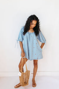 lucy embroidered denim romper