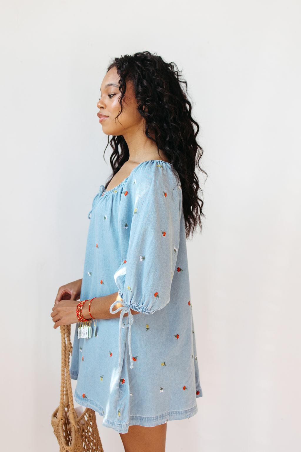 lucy embroidered denim romper