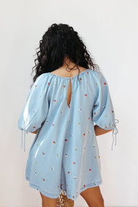 lucy embroidered denim romper