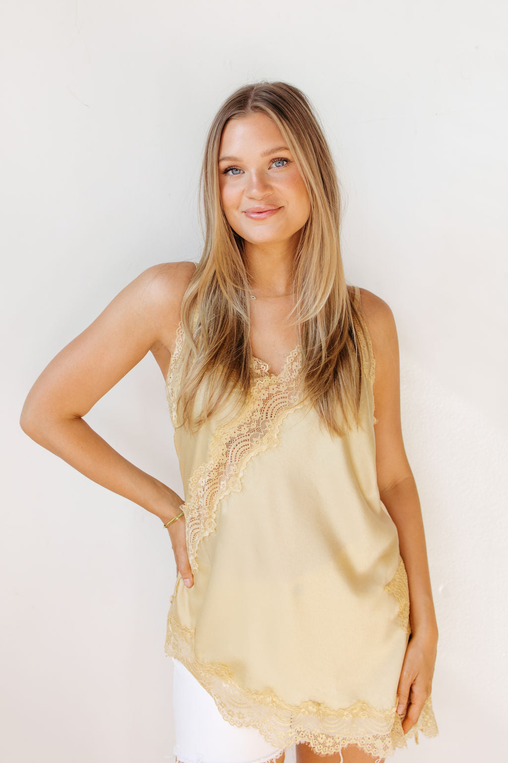 camille asymmetrical hem lace cami