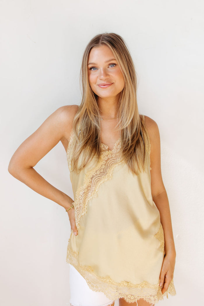 camille asymmetrical hem lace cami