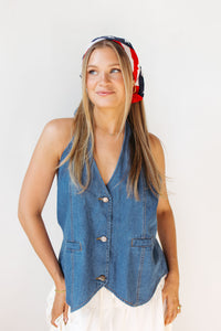 langley denim halter top vest