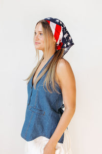langley denim halter top vest