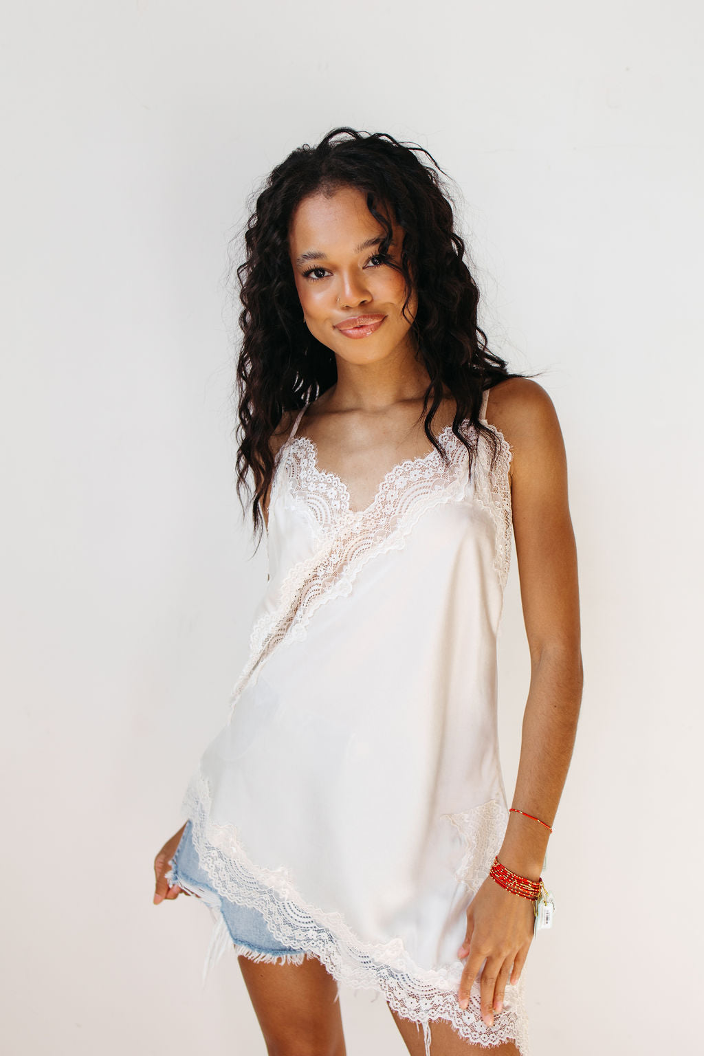 camille asymmetrical hem lace cami