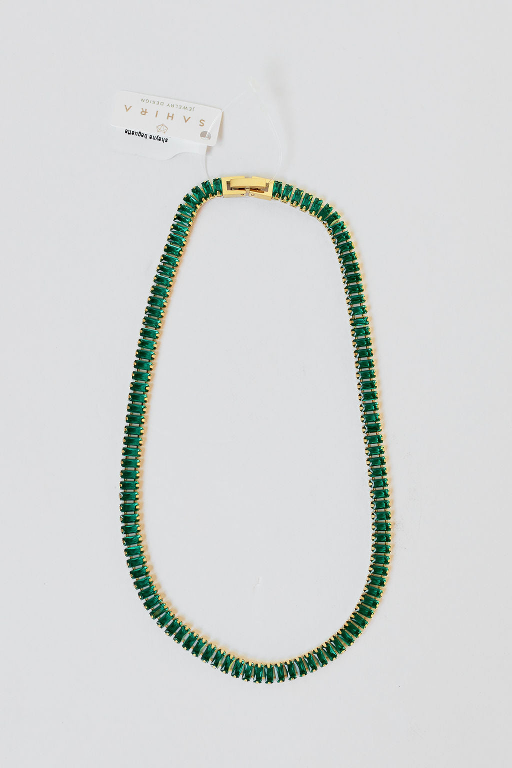 mode, shayna baguette necklace - emerald