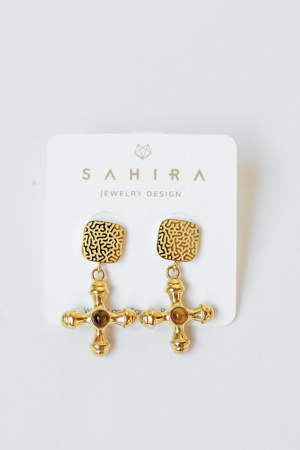 mode, ophelia cross earrings - brown