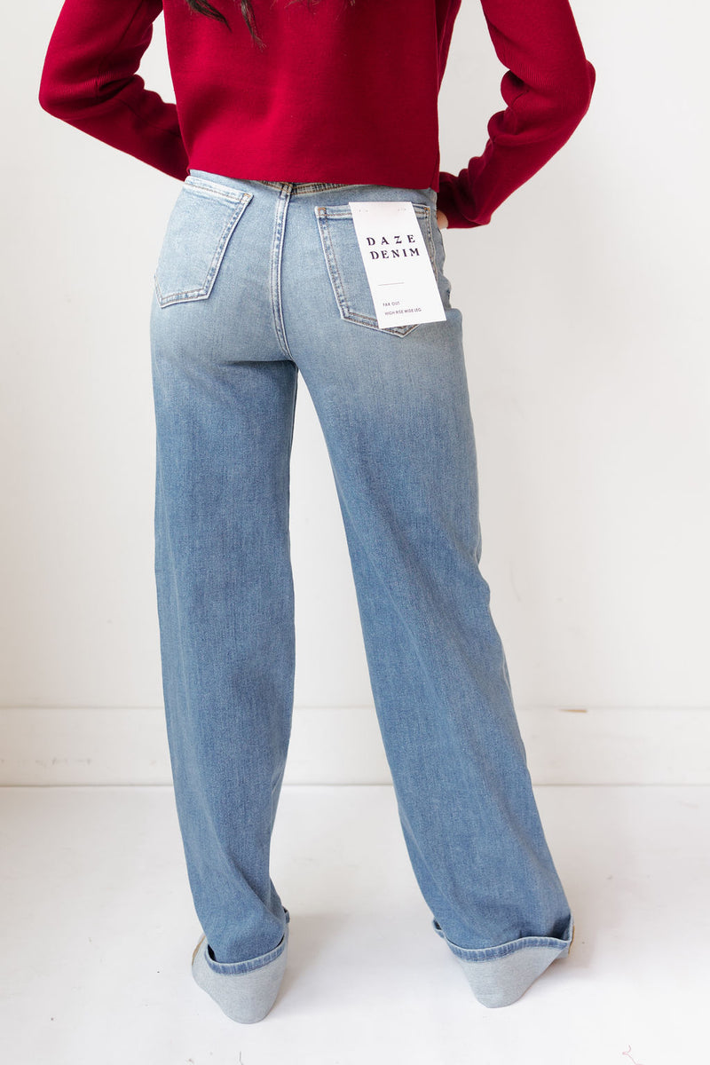 far out high rise wide leg with cuff